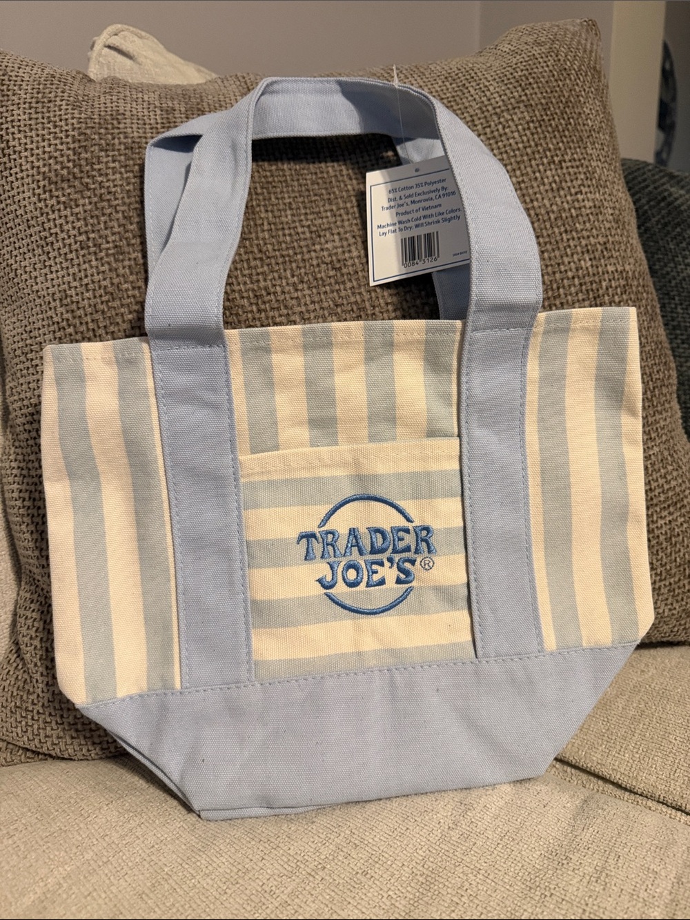 NWT Trader Joe's Blue & Cream Striped Canvas Tote